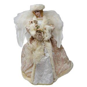 Rose Gold Musician Mandolin Angel Christmas 16" Tree Topper, Holiday Party Decor